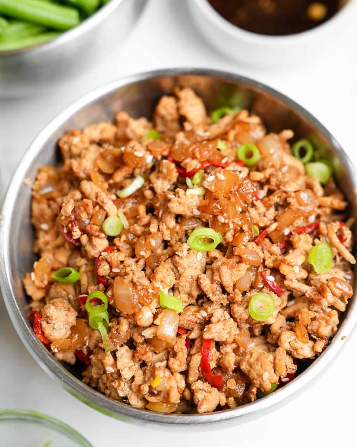 gochujang chicken in a bowl