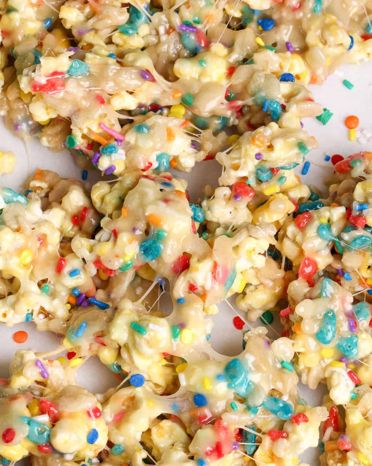 funfetti popcorn laying on parchment