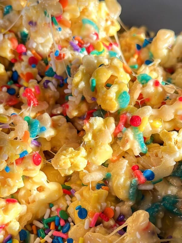 cake batter popcorn in a pan