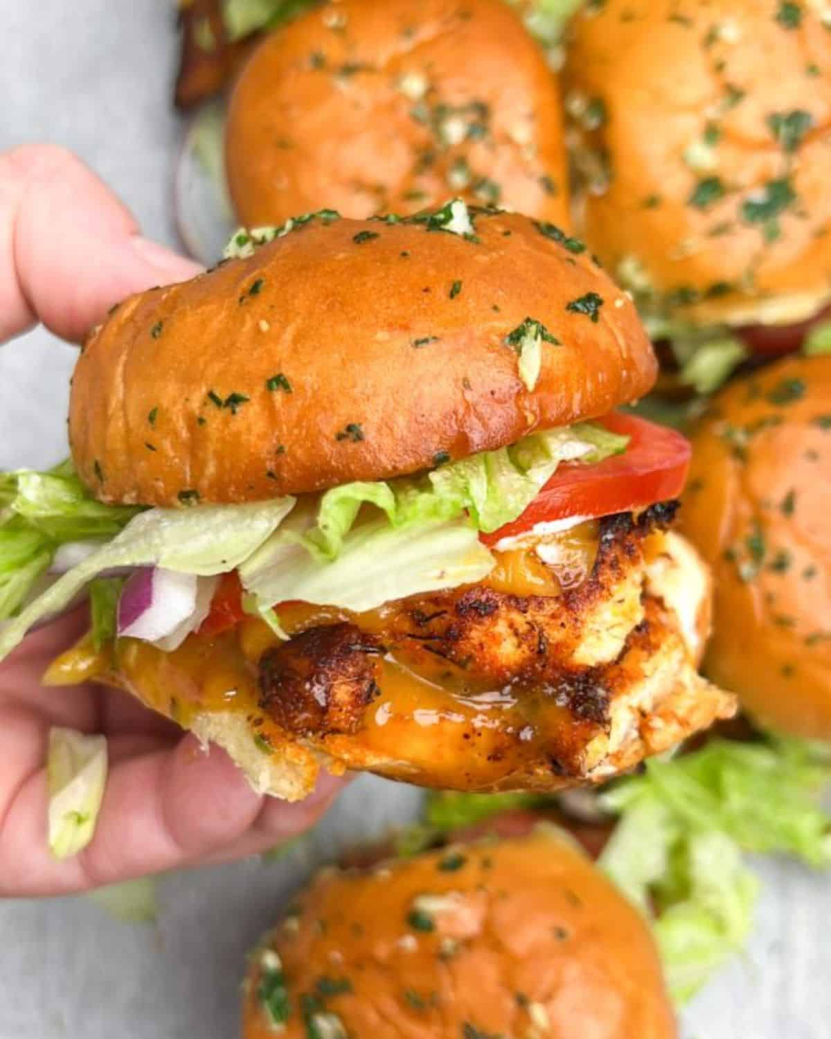 BLT honey mustard blackened chicken sliders