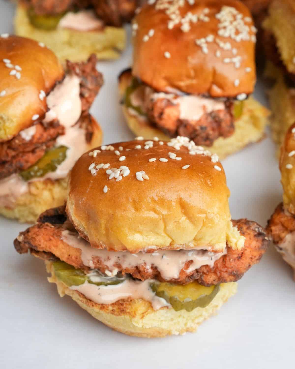 chicken sliders sitting on a counter