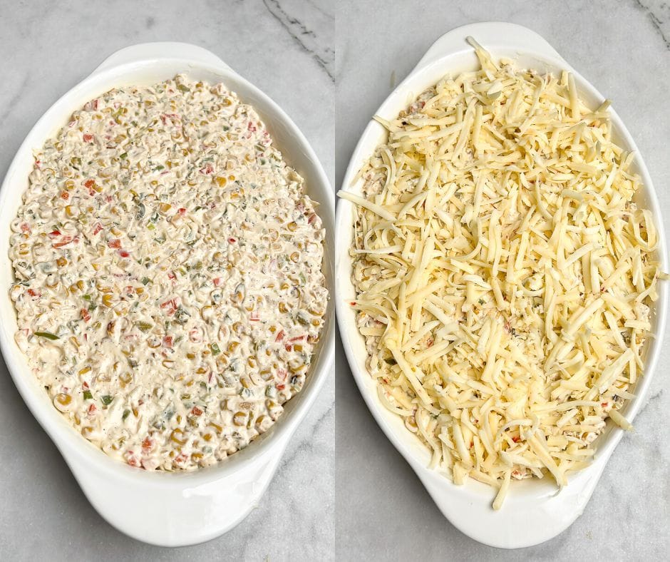 baked corn dip in a casserole dish