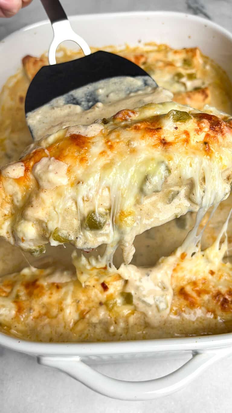 Green Chile Chicken Enchiladas - Bad Batch Baking