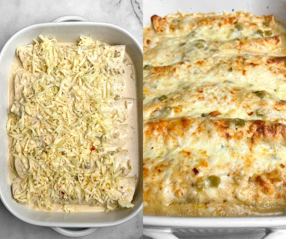 baking enchiladas in a casserole dish