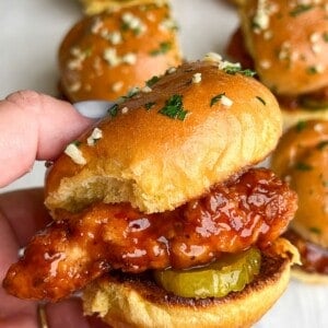 chicken slider being held in hand