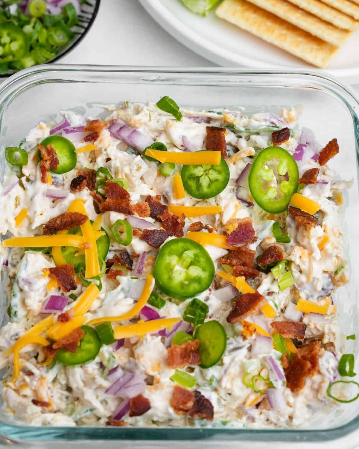 jalapeno popper chicken salad in a bowl