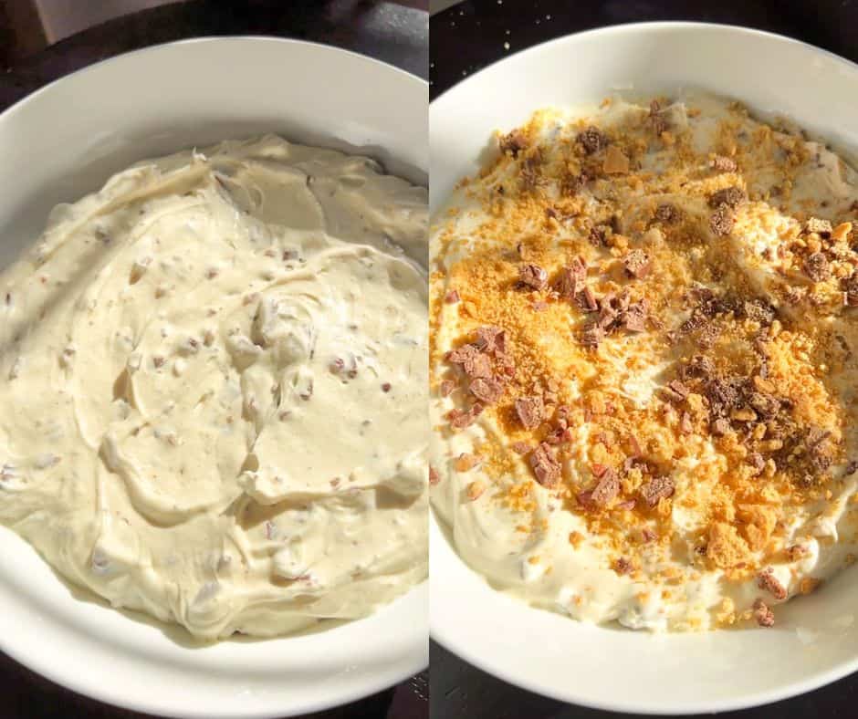 finished s'mores dip in a bowl with toppings added