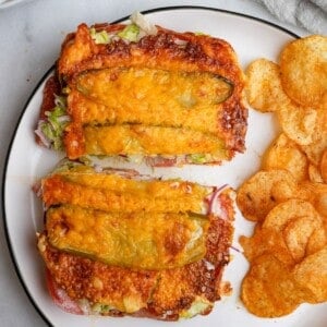 viral pickle sandwich on a plate