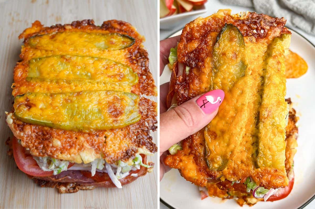 viral pickle sandwich cut in half