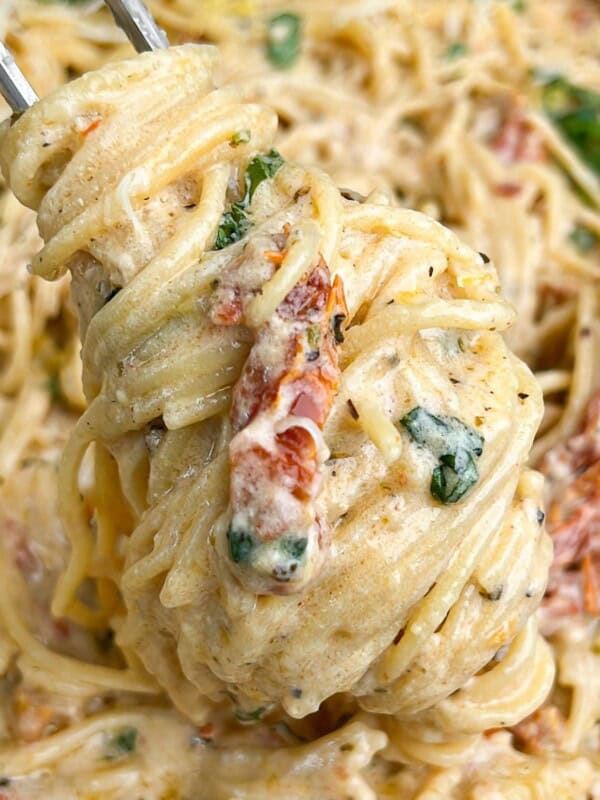 pasta twirled around a fork
