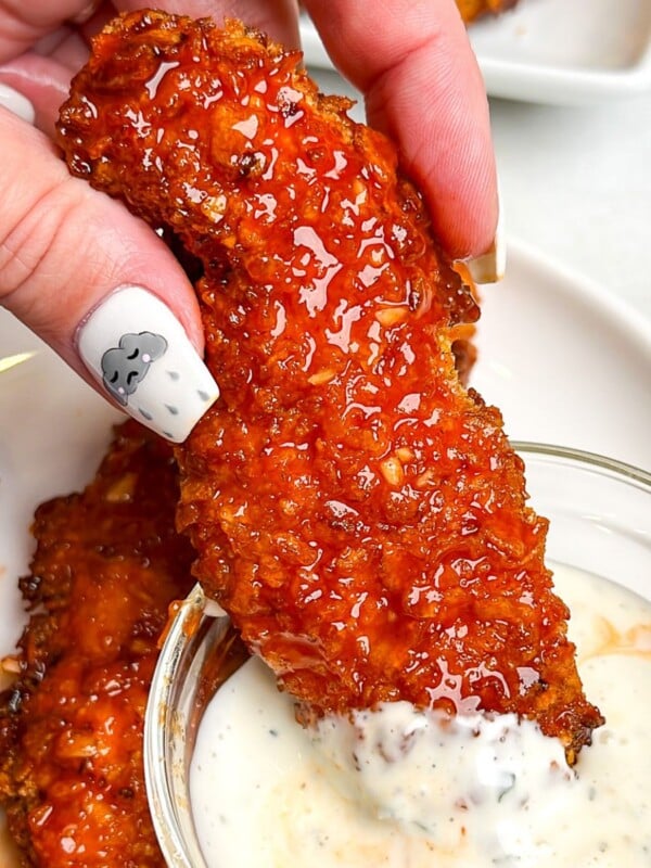 honey buffalo chicken tenders on a plate