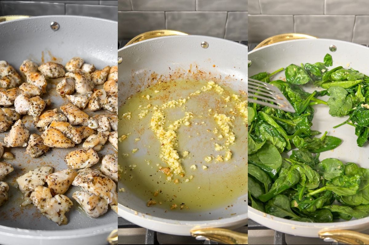 recipe steps for making easy chicken pesto pasta