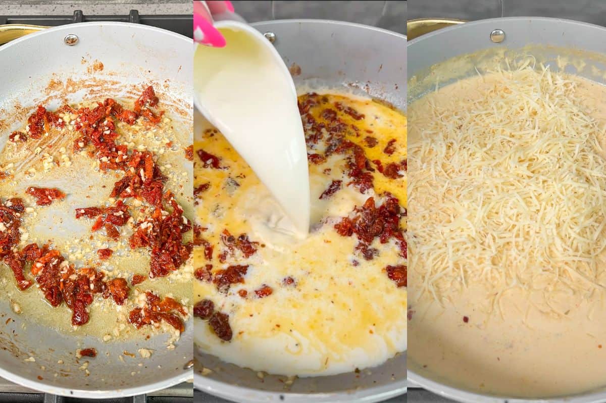 Gallery of process shots of making marry me sauce.