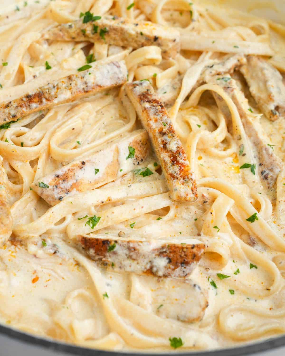 chicken alfredo in a large stockpot
