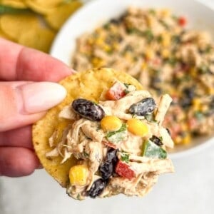 feature image - chicken salad on a tortilla chip