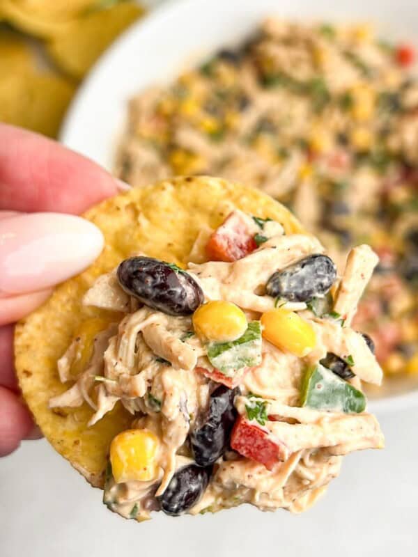 feature image - chicken salad on a tortilla chip