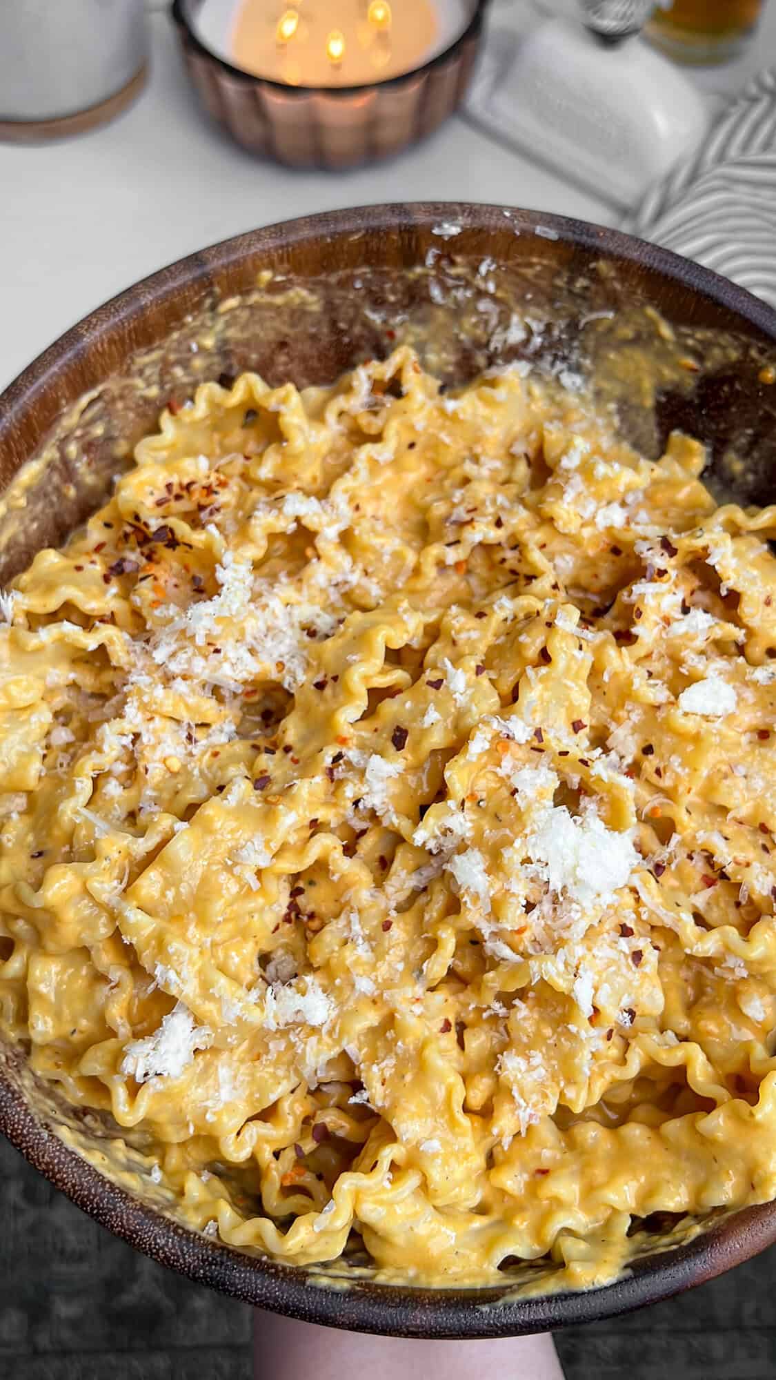 pumpkin alfredo in a bowl