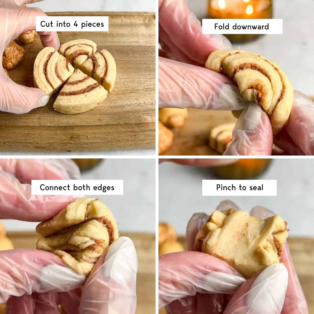 Gallery of images showing how to make cinnamon roll bites out of canned cinnamon rolls.