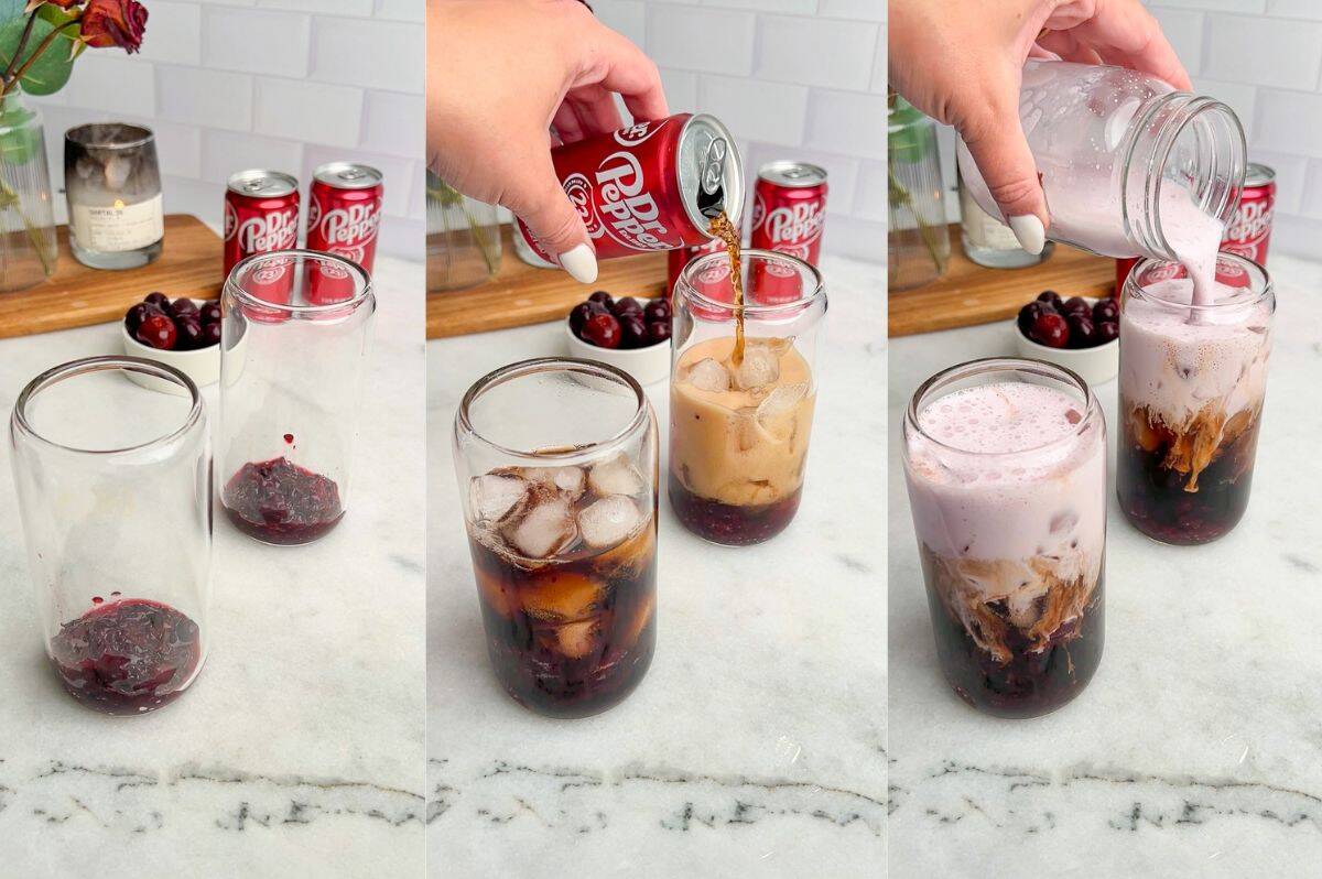 recipe steps for making a cherry vanilla dirty soda