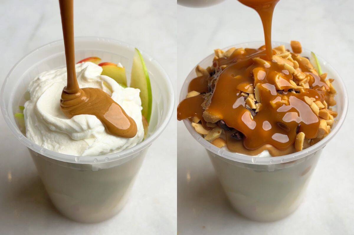 two step instructions for snickers apple salad