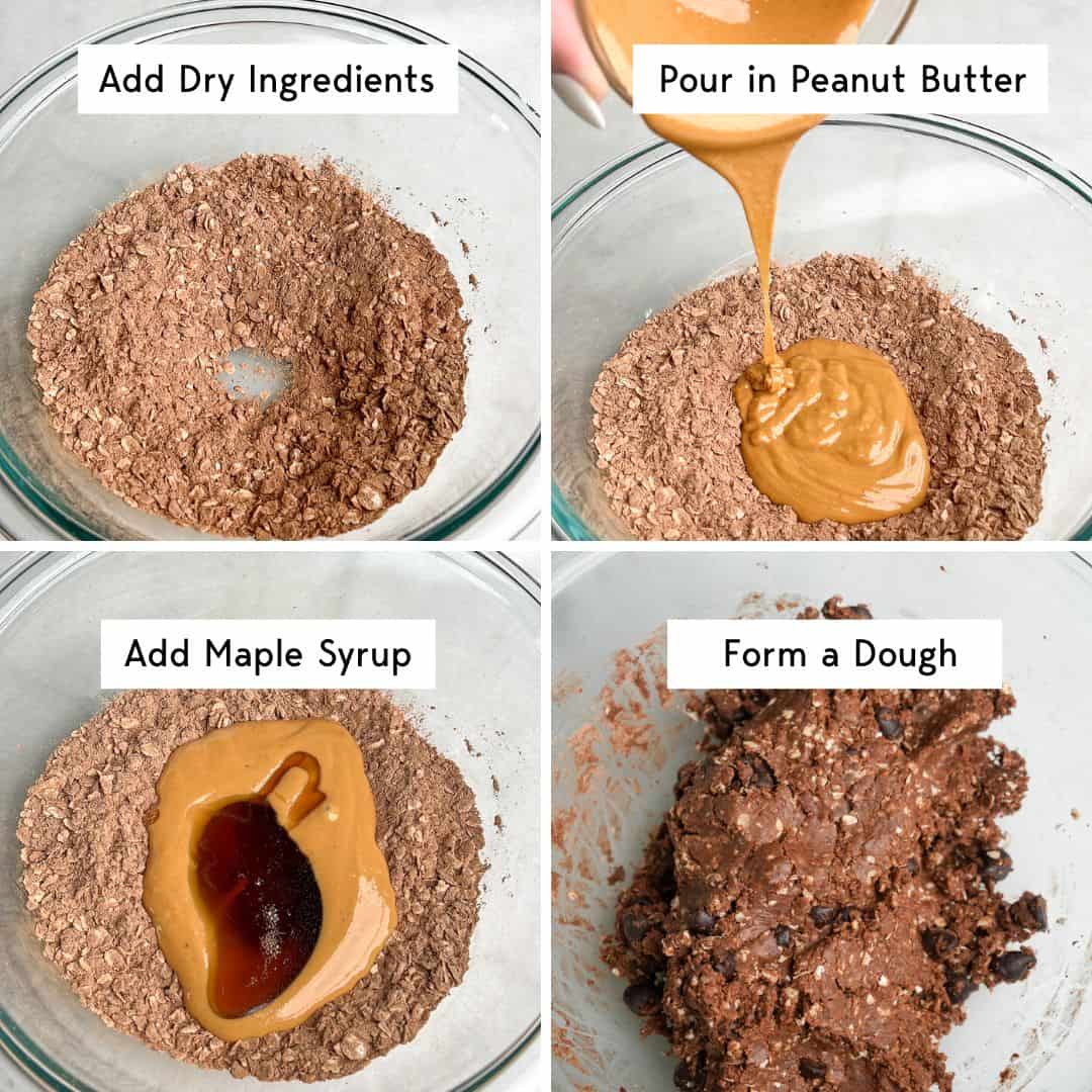 A collage of images showing how to make chocolate protein balls.