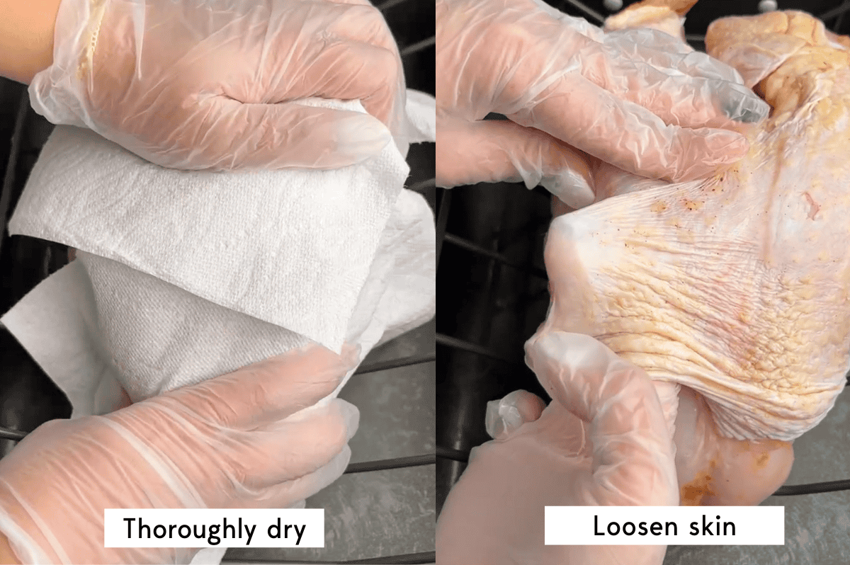 separating skin from the turkey and pat dry