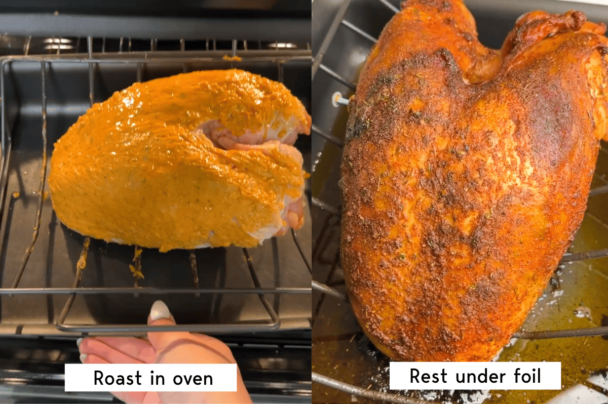 roast the turkey then rest it under tented foil