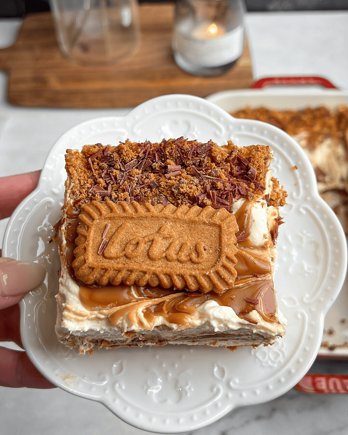 no-bake biscoff cheesecake on a plate