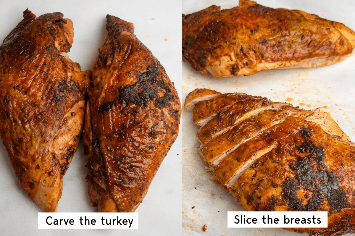 cajun turkey breasts being sliced