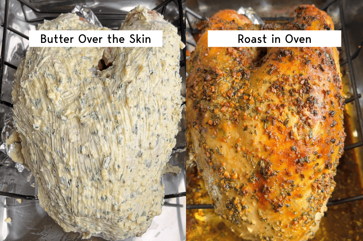 roast the buttered turkey in the oven