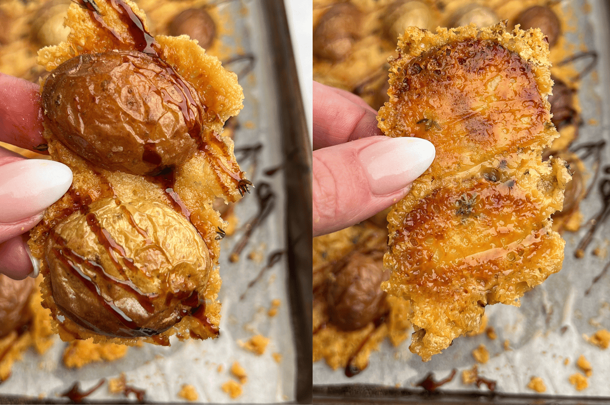 crispy parmesan roasted potatoes from the front and back side