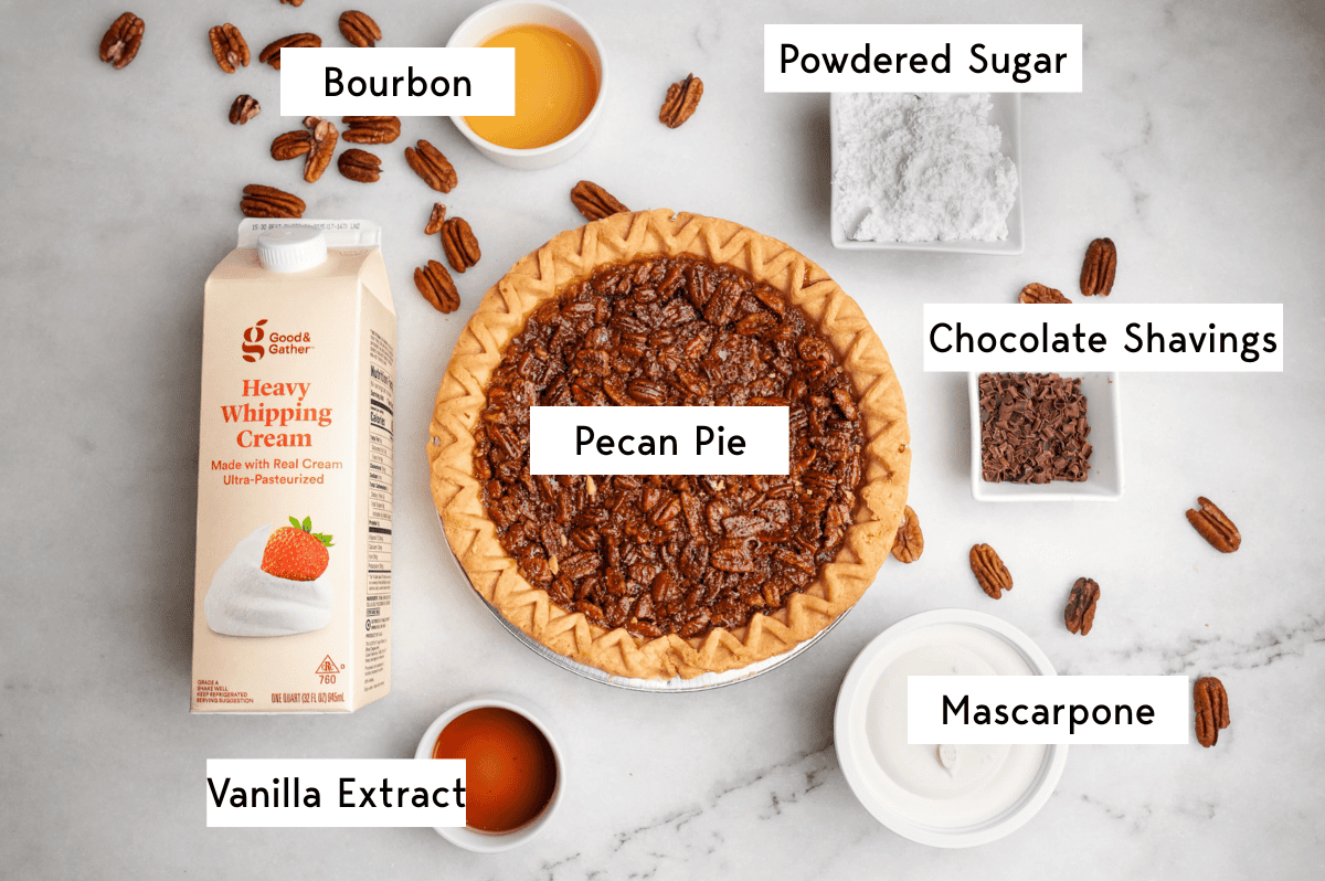 ingredients laid out on the counter for making a pecan pie trifle dessert for thanksgiving