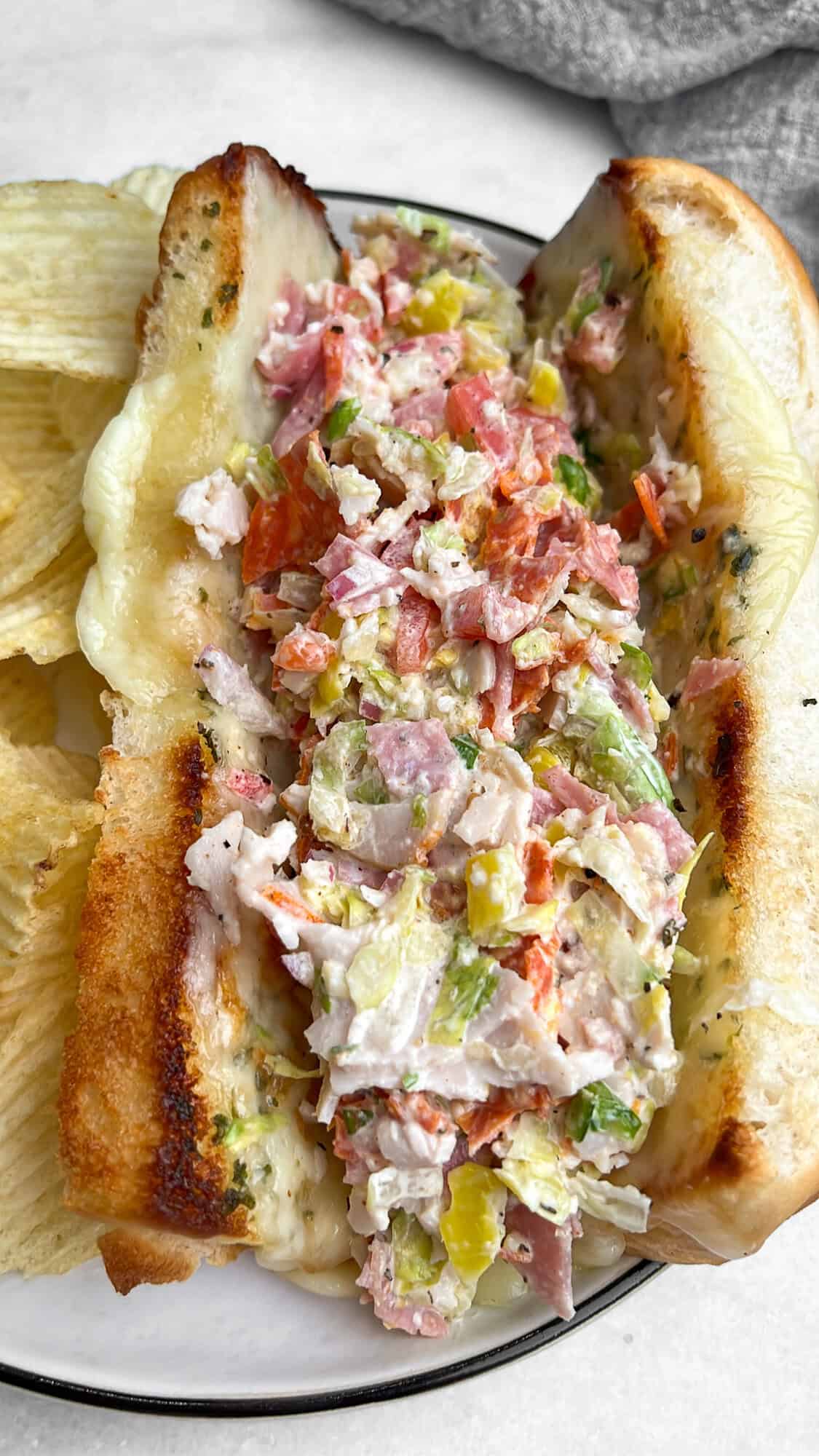 chopped grinder sandwich on a plate