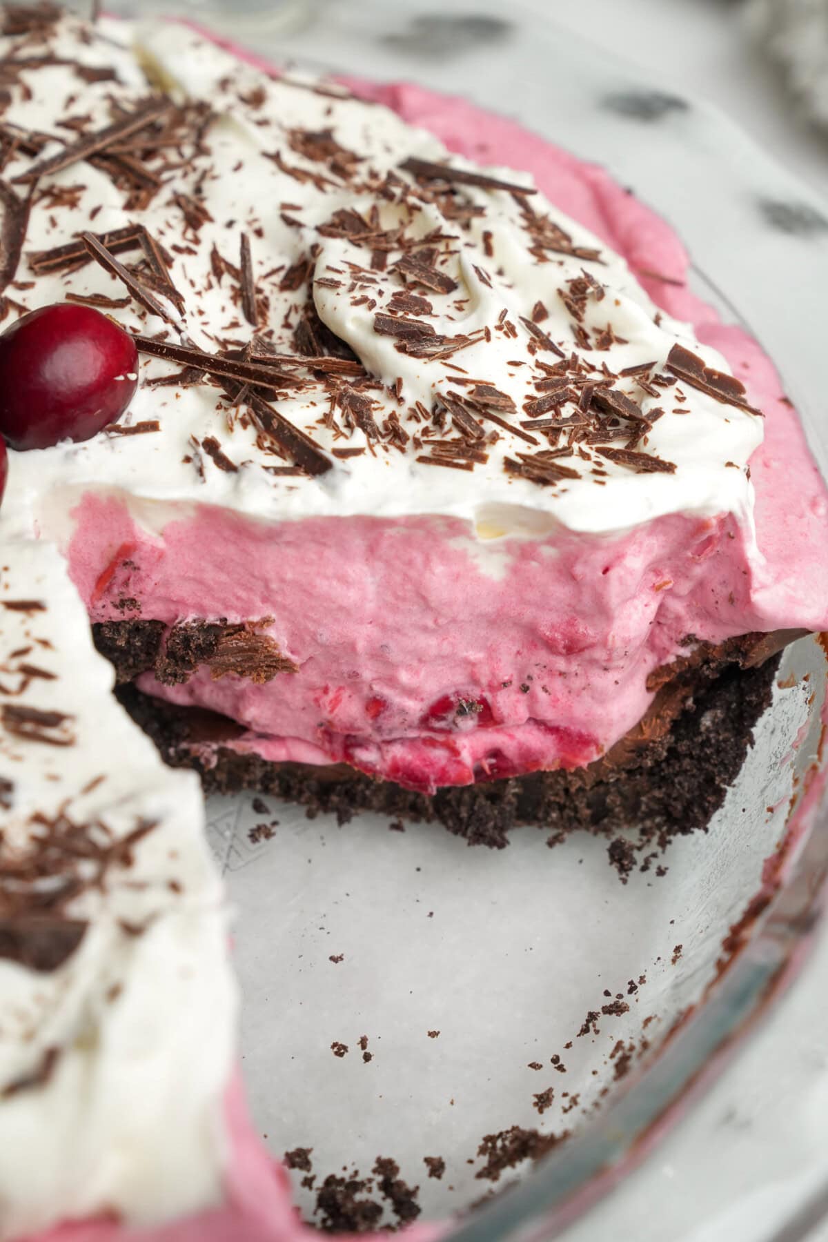 cranberry pie sliced in a pan