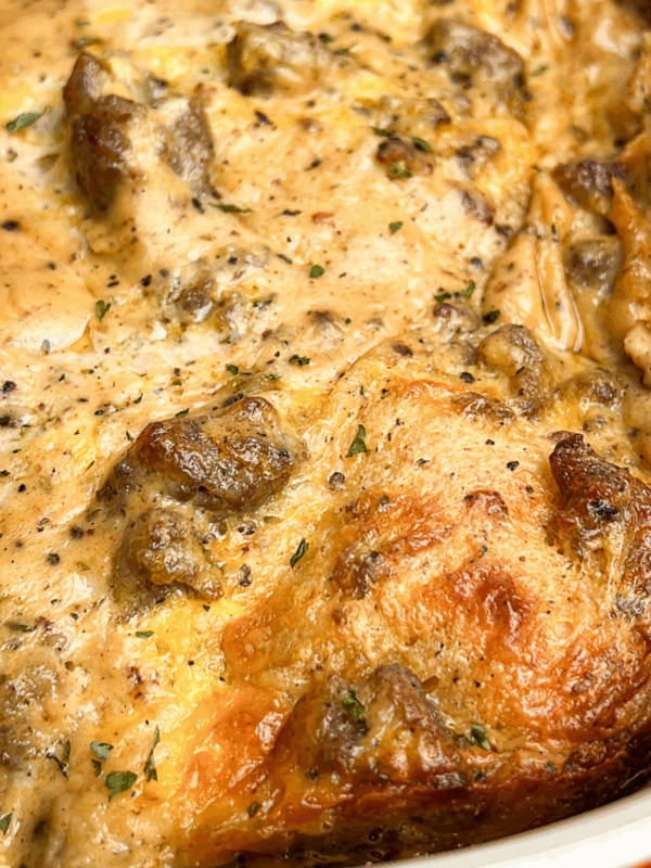 featured image of biscuit and gravy casserole in a pan