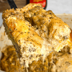 featured image of biscuit and gravy casserole on a spatula