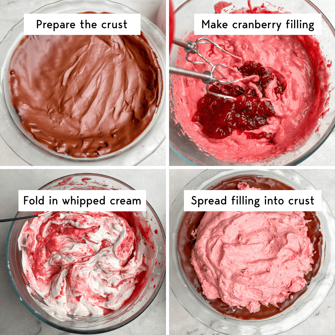 four step process to making a cranberry cream pie