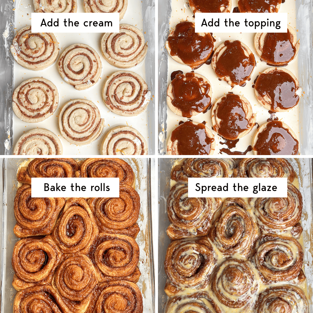 four step instructions on how to make orange cinnamon rolls