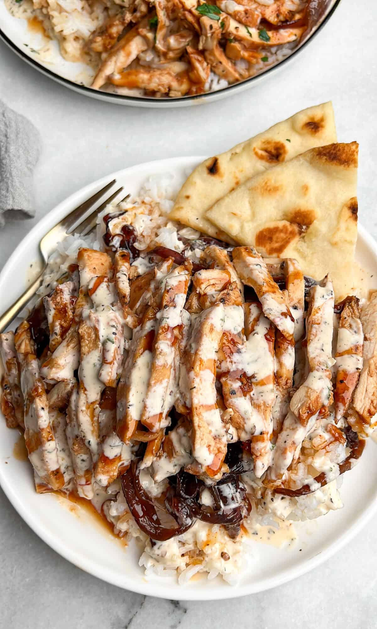 the finished plate with a side of naan bread
