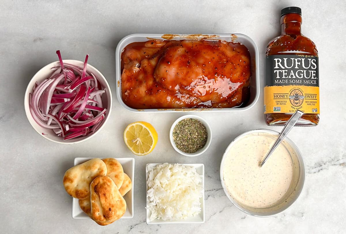 ingredients measured out for this bbq chicken and rice recipe