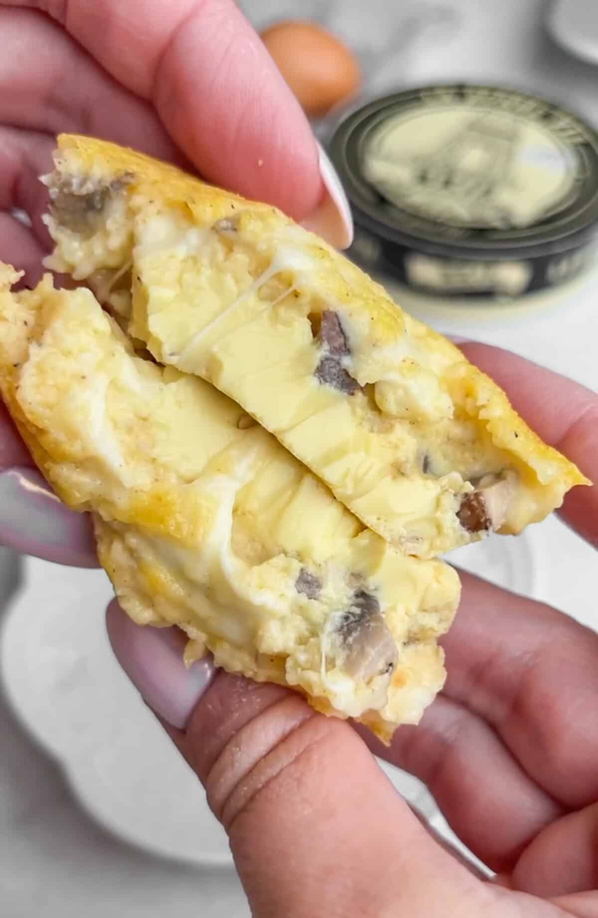truffle and brie egg bites cut open