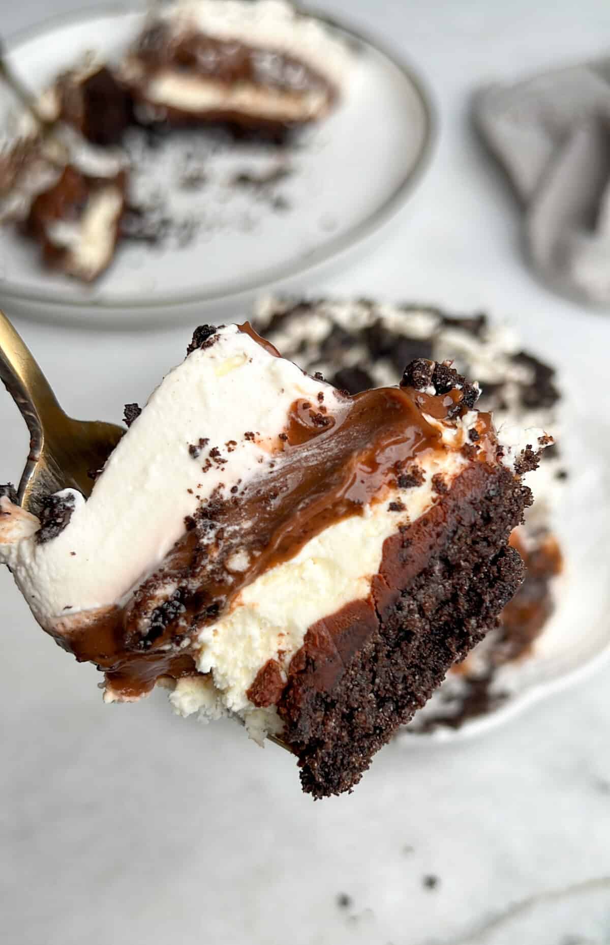 a bite of oreo delight on a fork