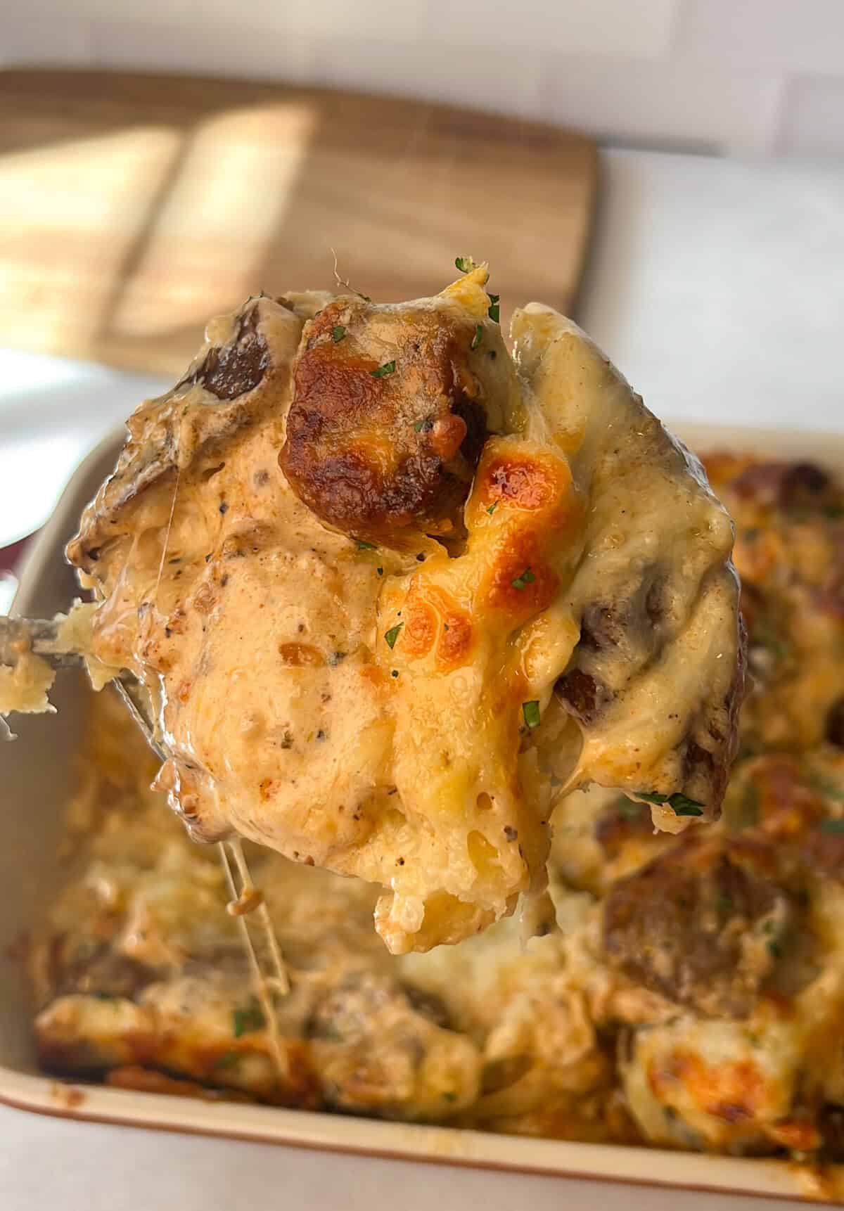 steak and potato bake with alfredo sauce