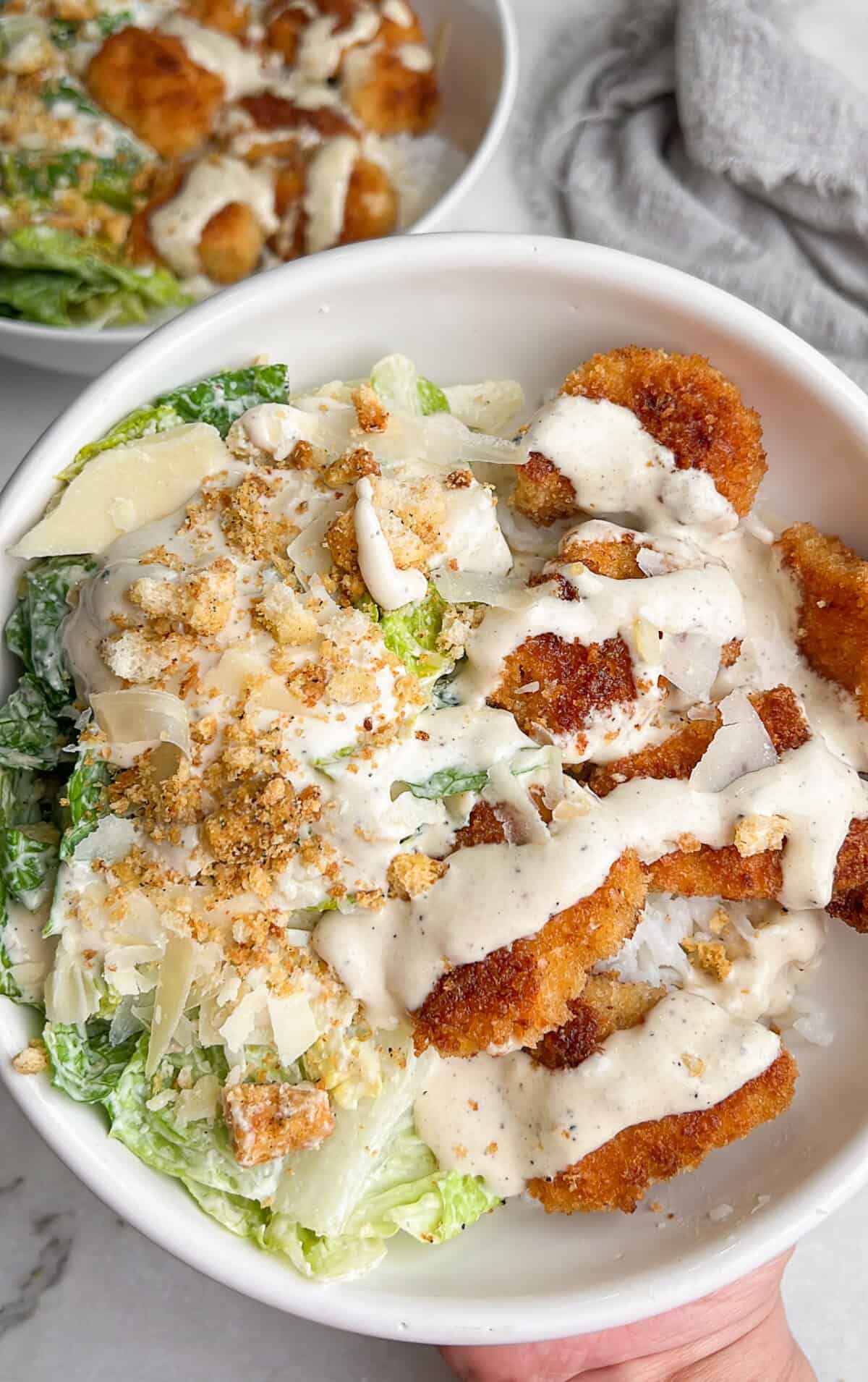 caesar salad chicken rice bowl
