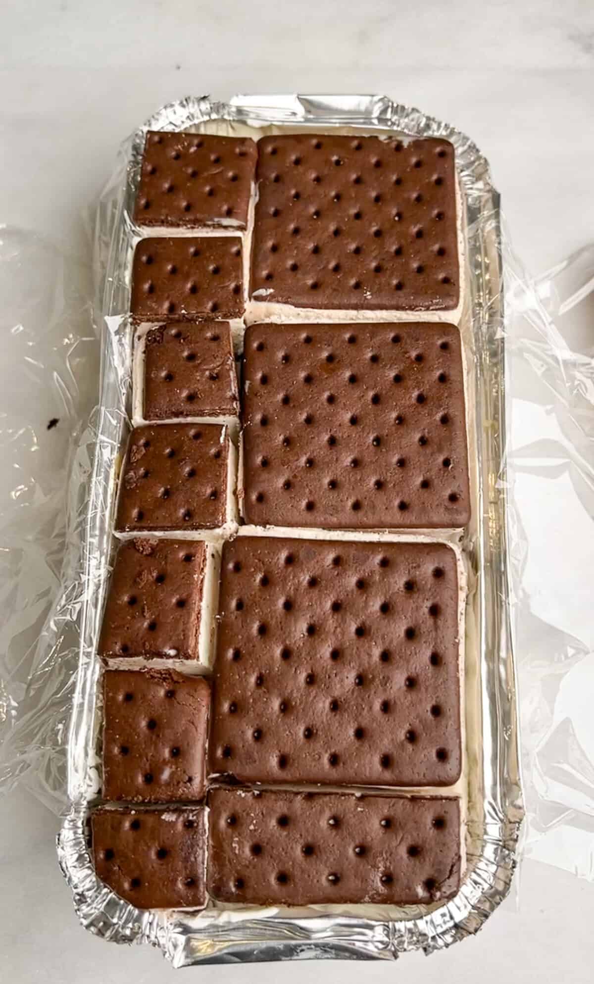 add the ice cream sandwiches onto the poundcake