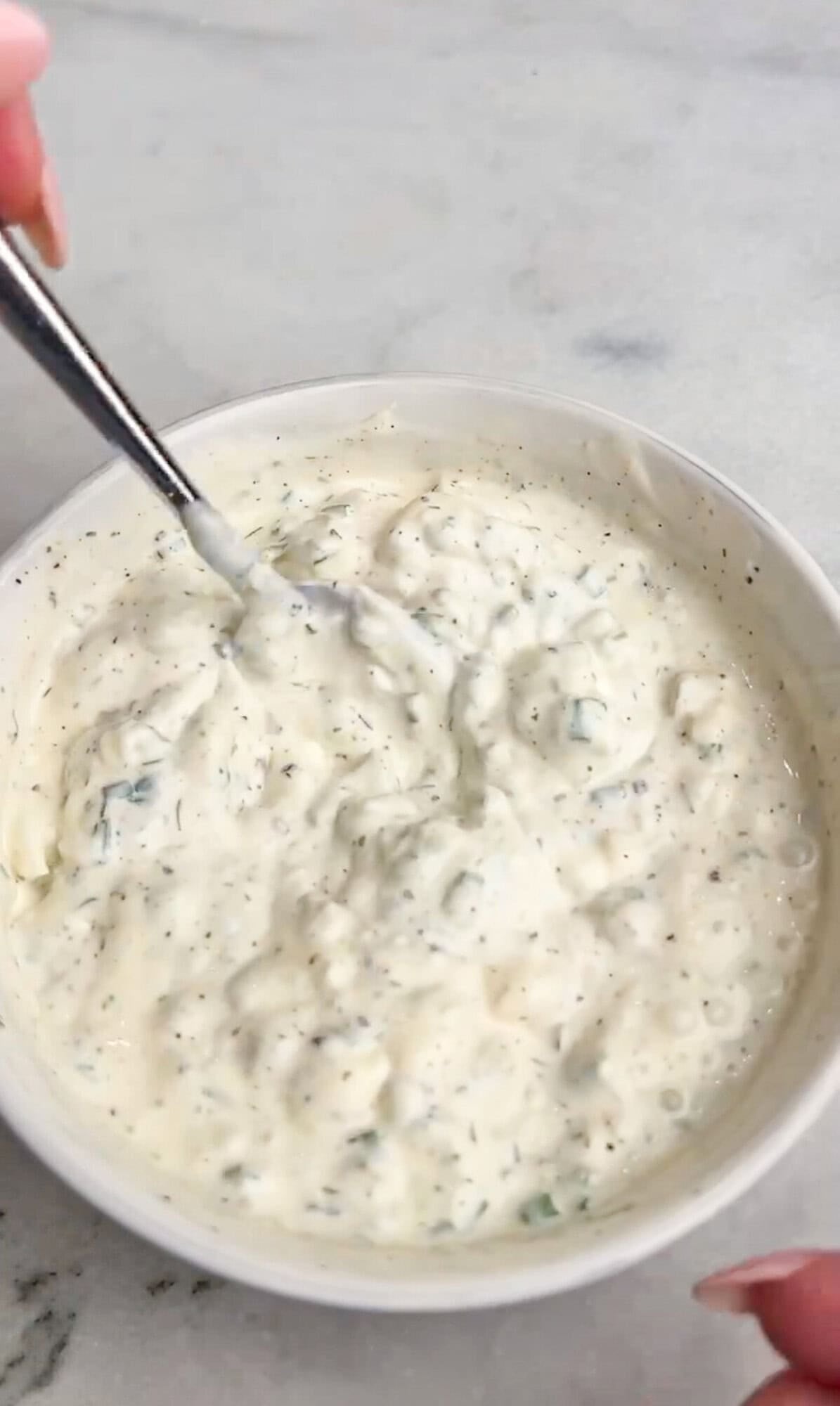 dill pickle ranch dip in a bowl