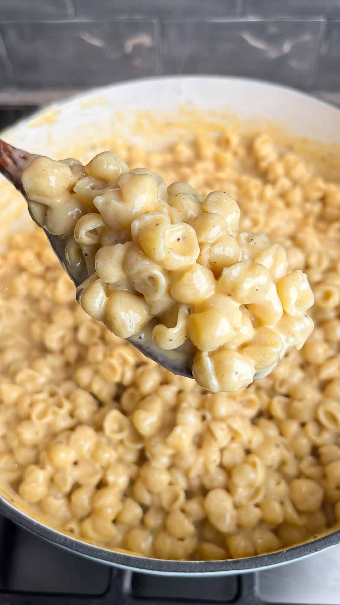 one pot macaroni and cheese in a large skillet