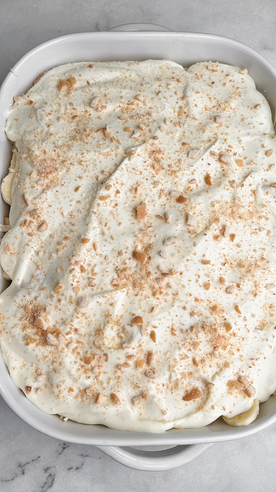 banana pudding with pound cake in a 9x13 pan