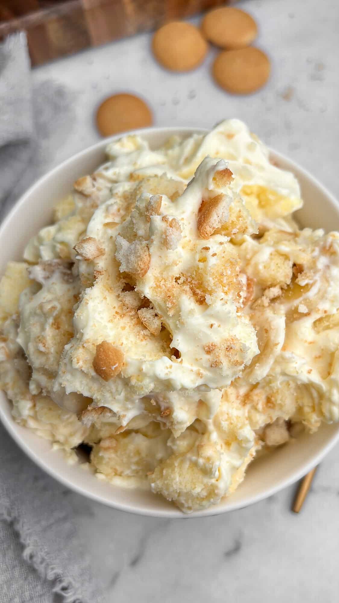 pound cake banana pudding in a bowl
