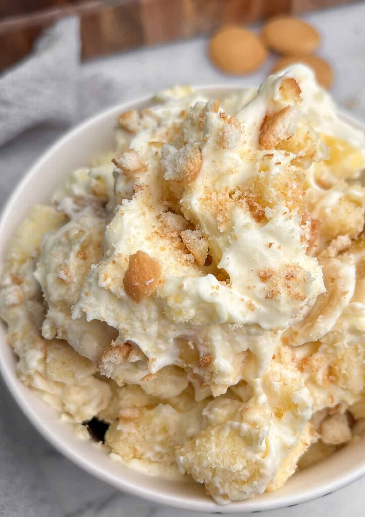 pound cake banana pudding in a bowl